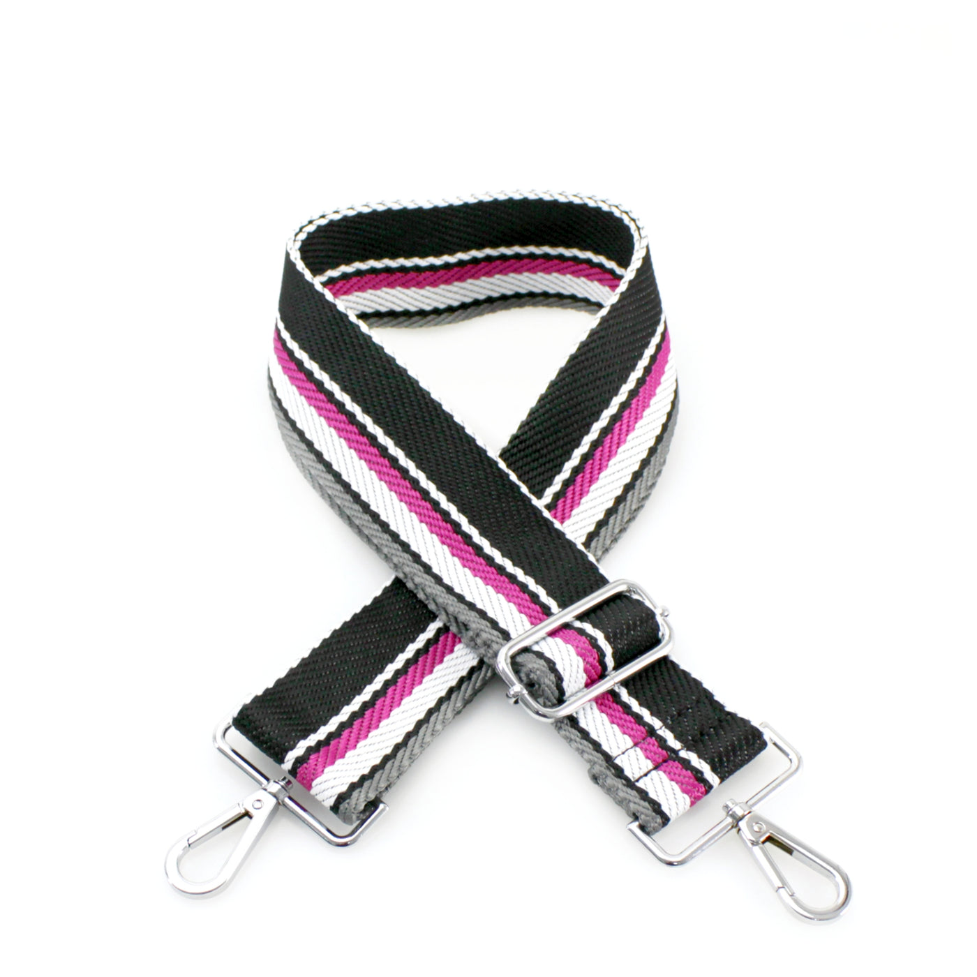 Black/Fuchsia Pink Sport Stripes Print Bag Strap - Silver Fittings