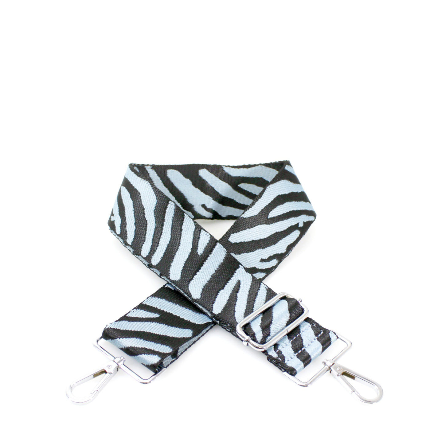 Black & Light Blue Zebra Print Bag Strap - Silver Fittings