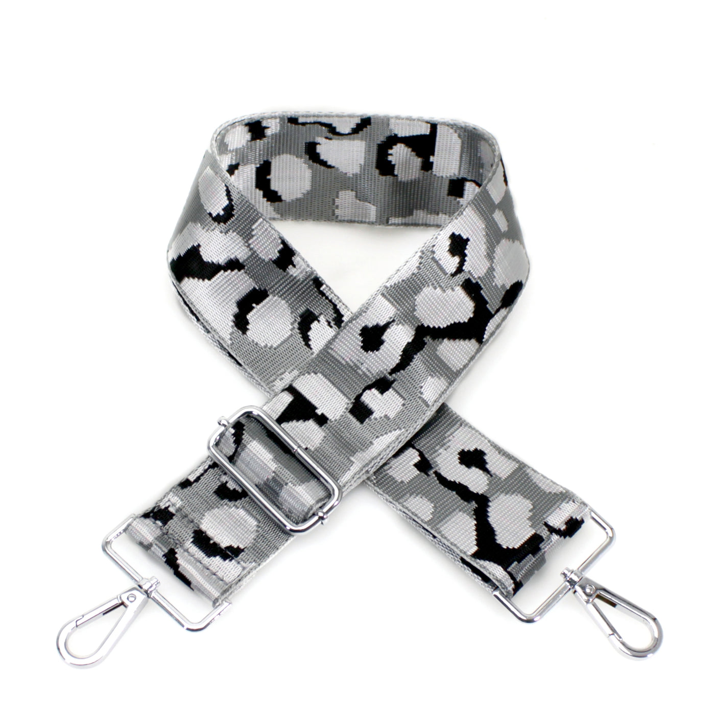 Silver Cheetah Print Bag Strap - with Silver Fittings