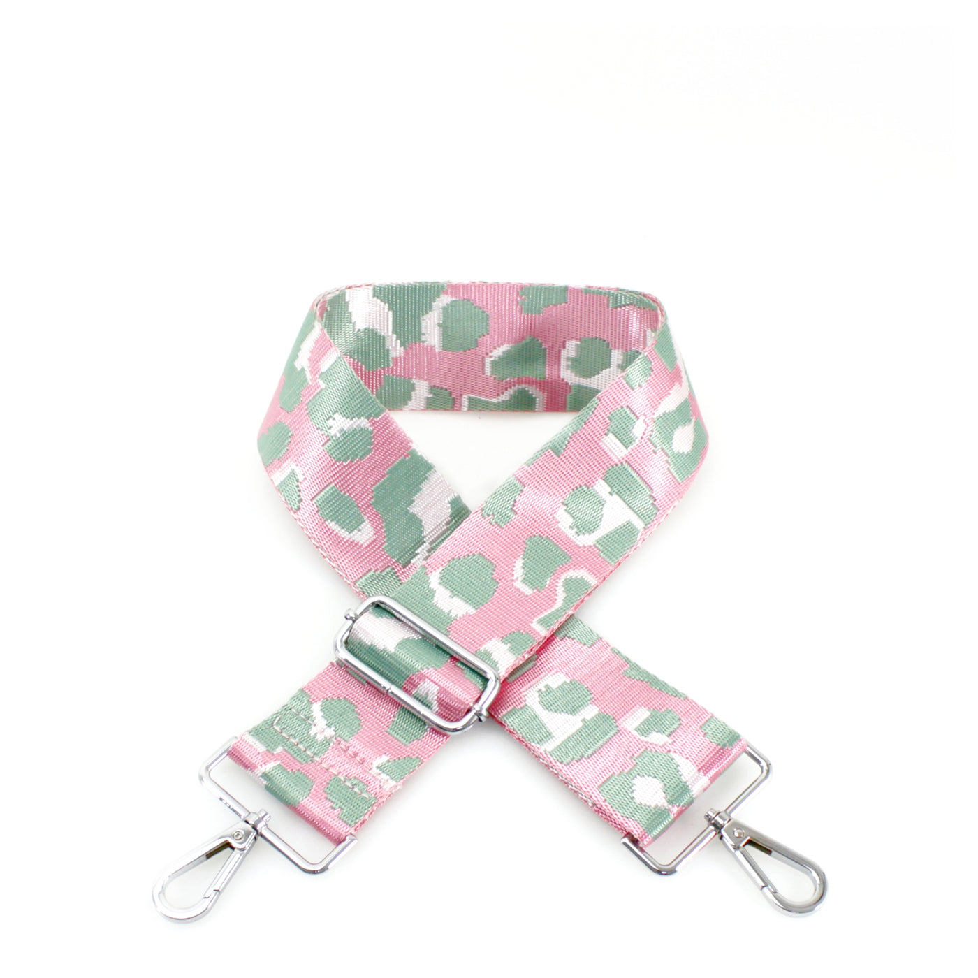 Pink & Mint Cheetah Print Bag Strap - Silver Fittings