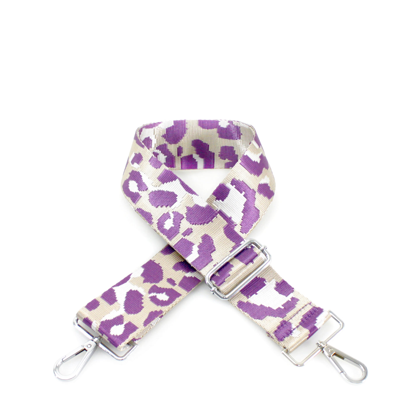 Lilac Cheetah Print Bag Strap - Silver Fittings