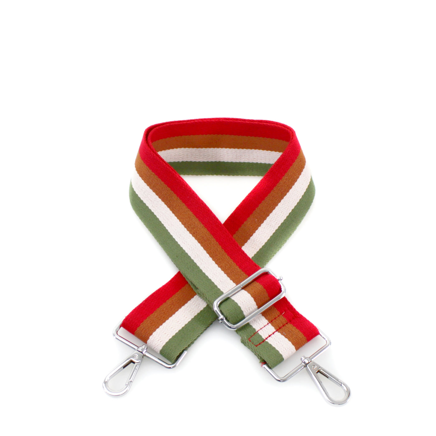Red & Green Stripes Print Bag Strap - Silver Fittings