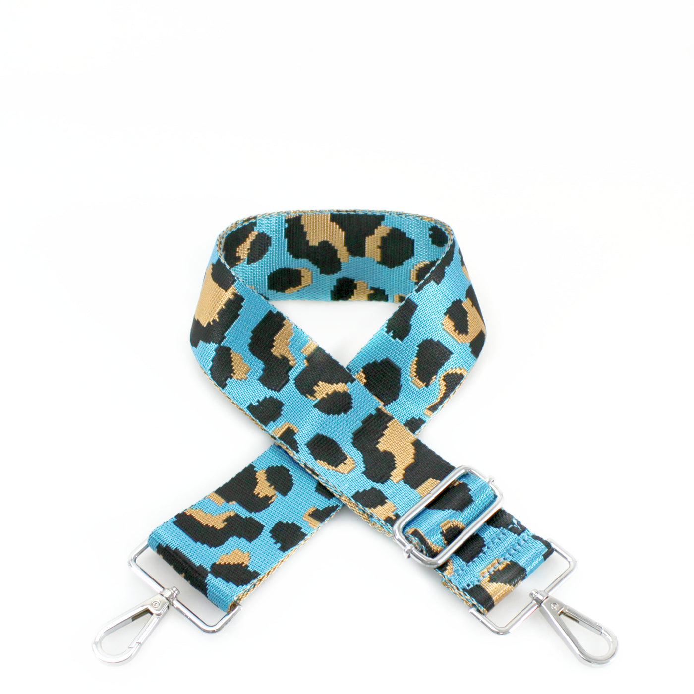 Bright Turquoise Cheetah Print Print Bag Strap - Silver Fittings