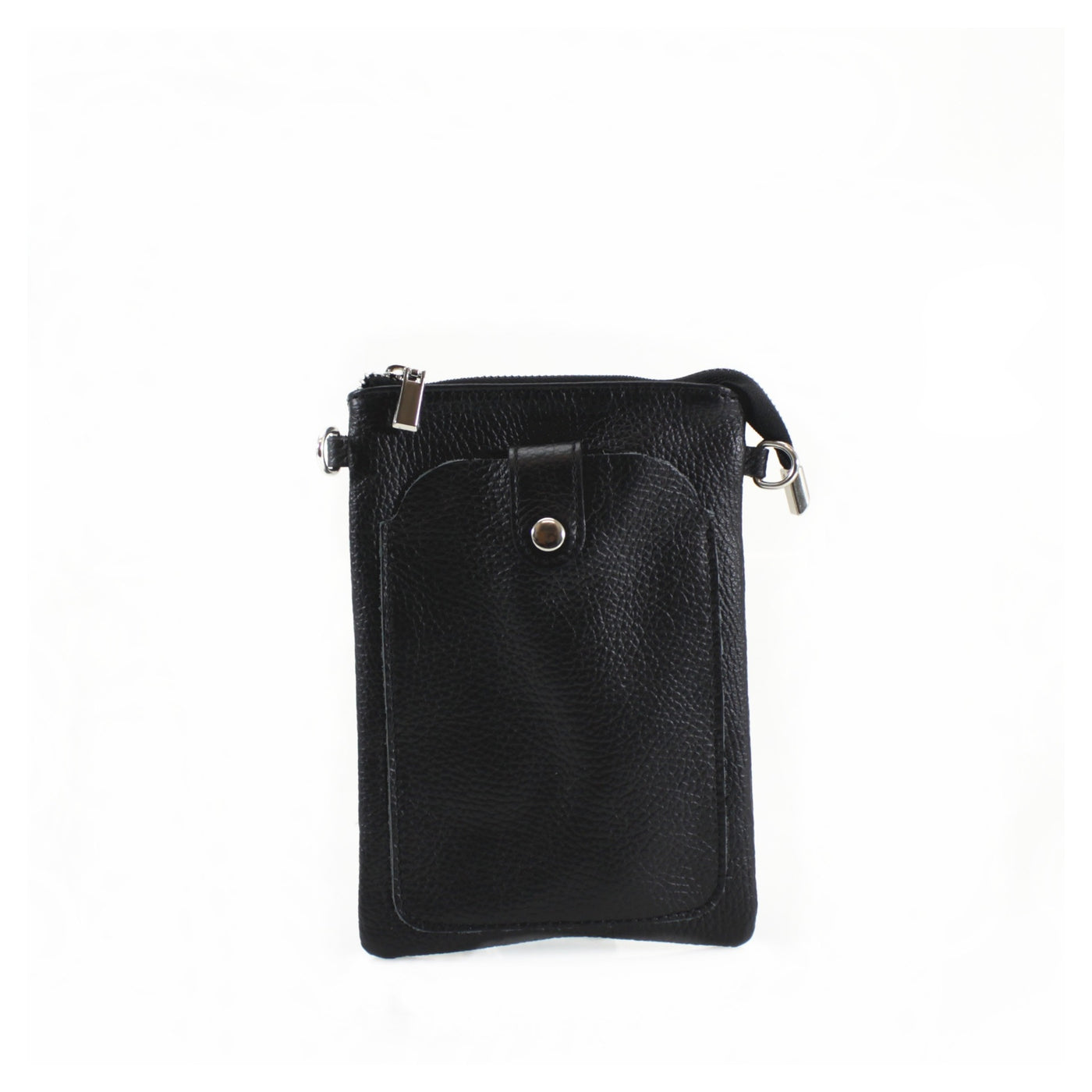 Leather Press-stud Phone Handbag - Black