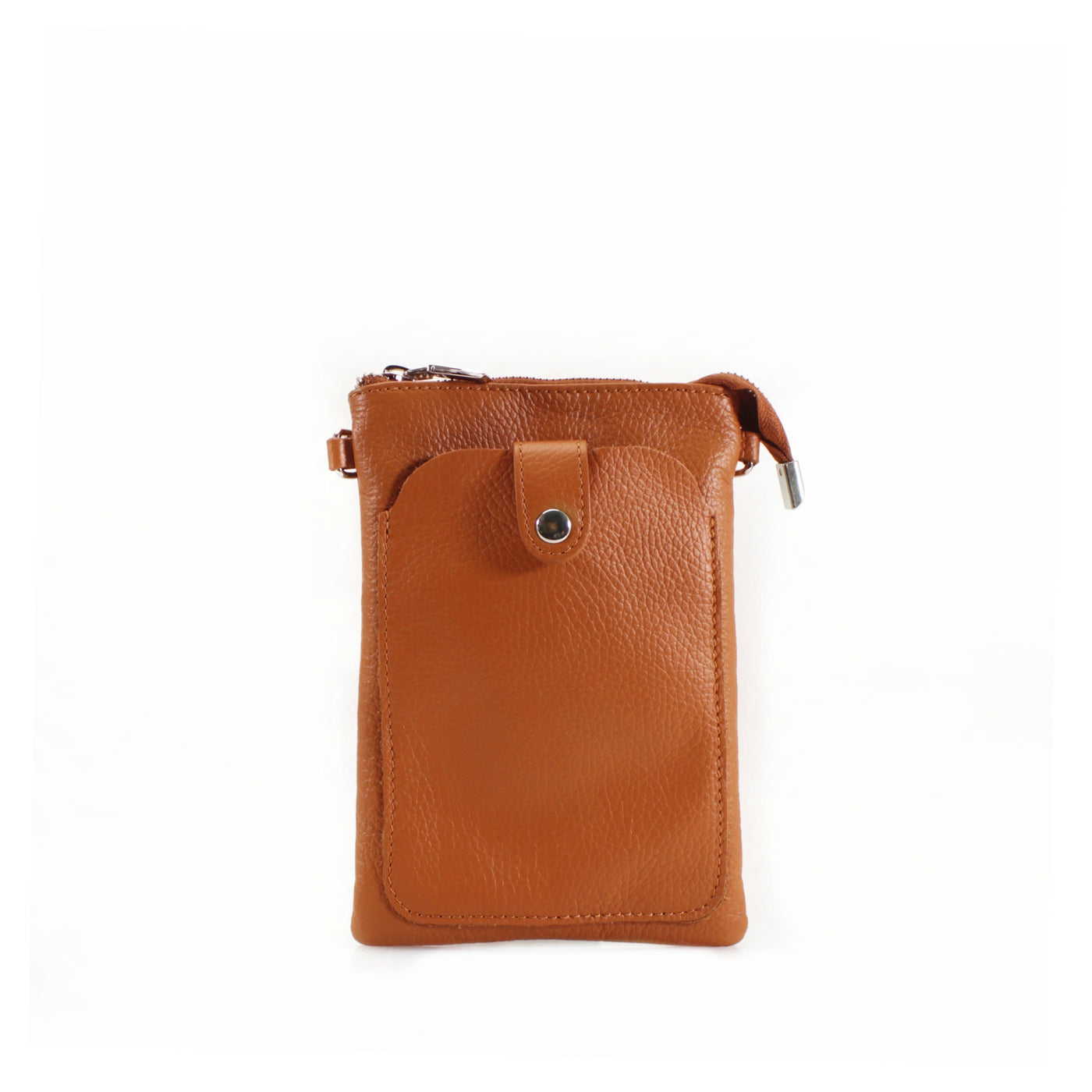 Leather Press-stud Phone Handbag - Tan