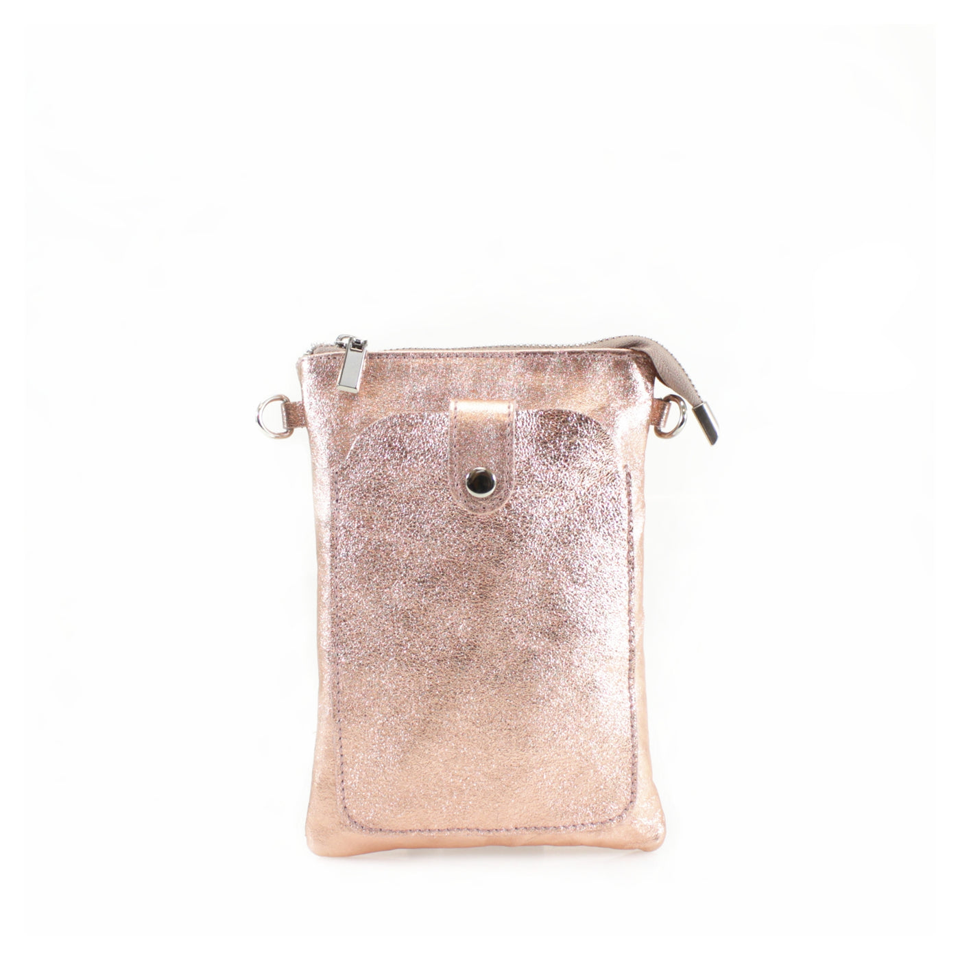 Leather Press-stud Phone Handbag - METALLIC ROSE GOLD