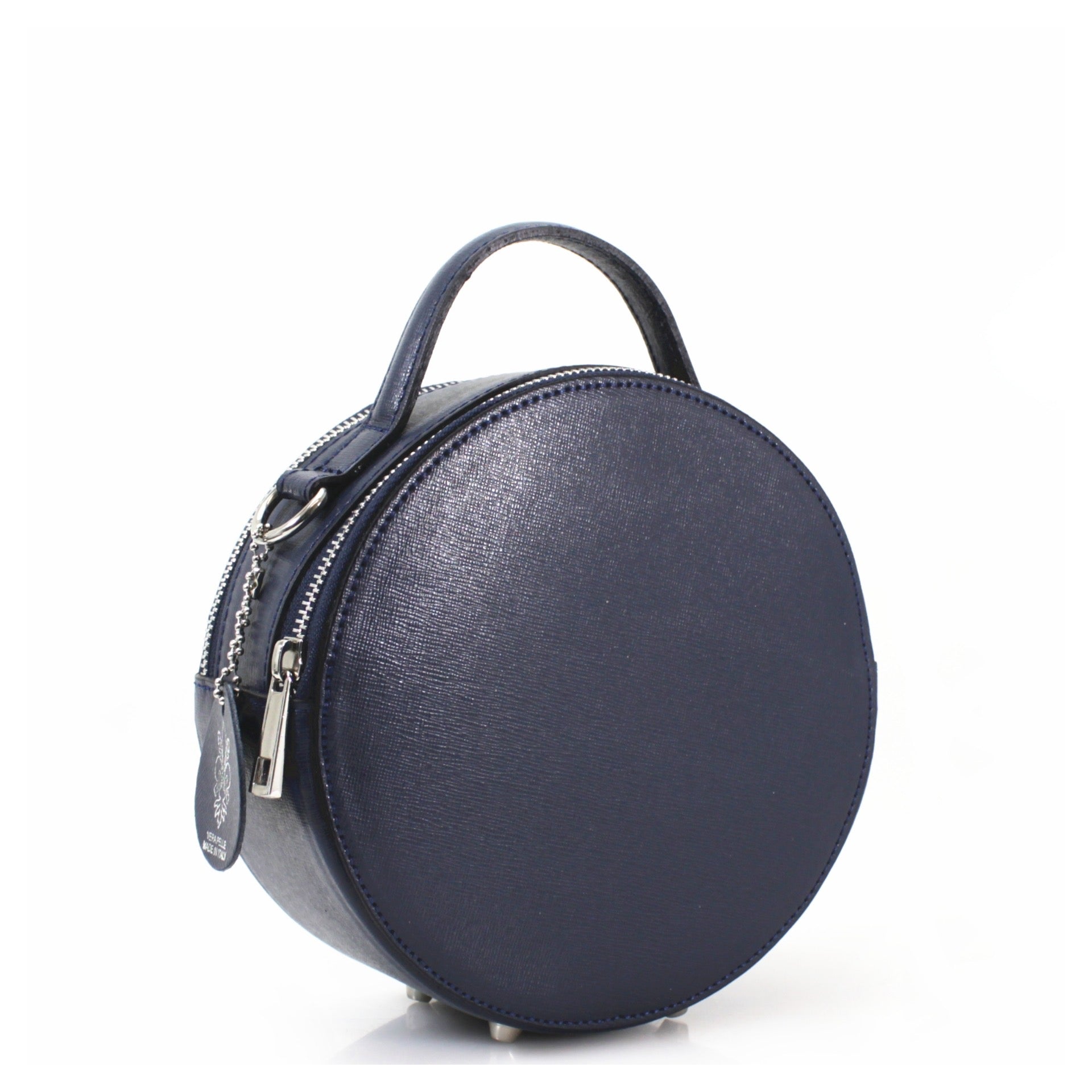 Navy Circular Leather Crossbody Bag