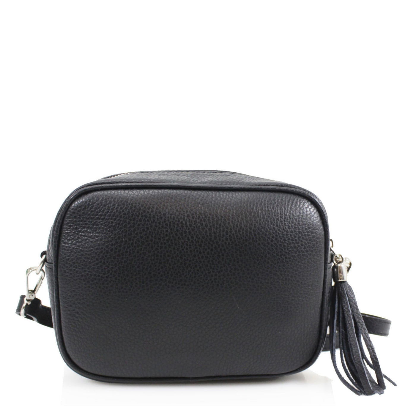 Leather Camera Tassel Handbag - Black