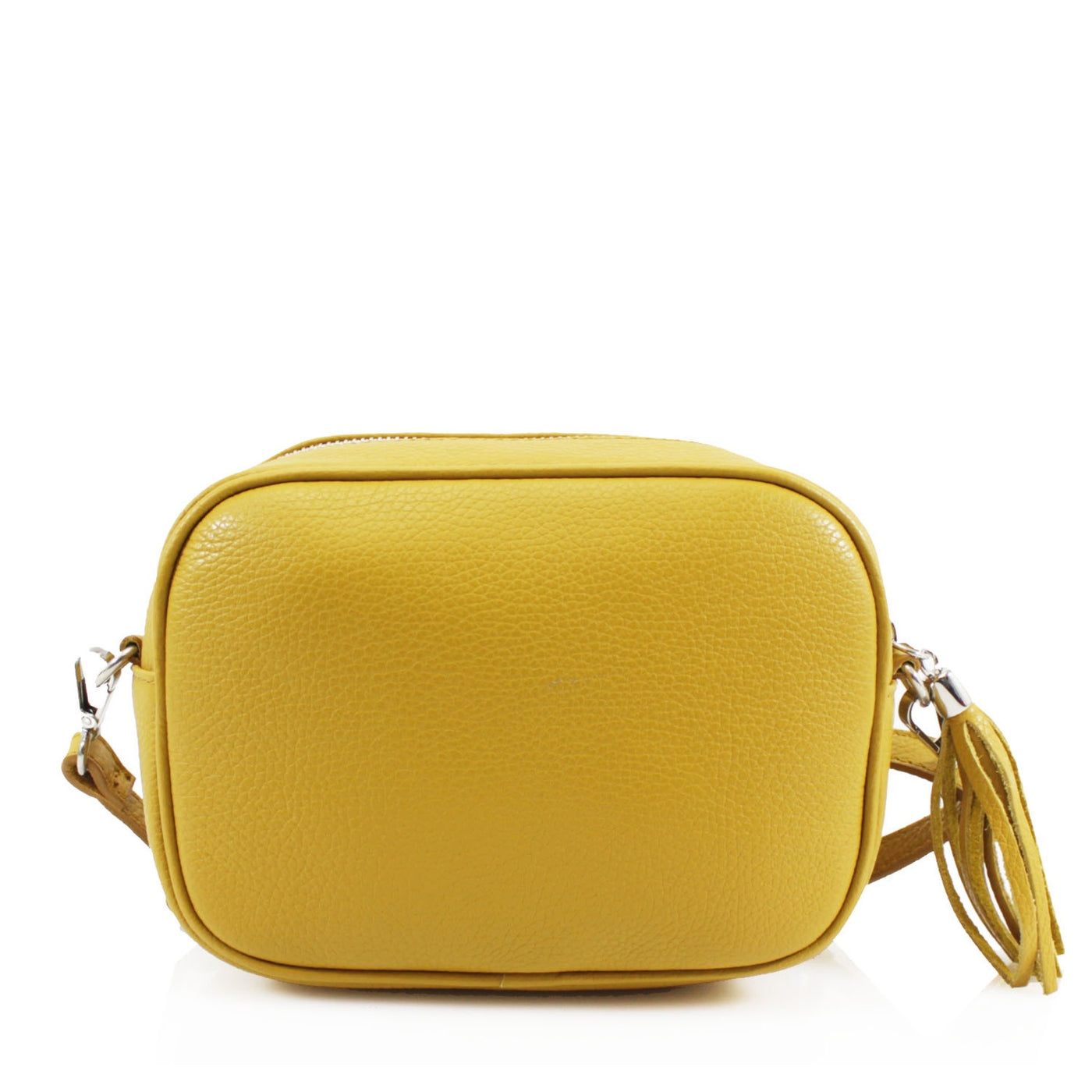 Leather Camera Tassel Handbag - Mustard Yellow