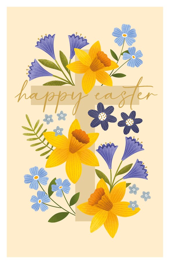The Art File -Happy Easter Cross & Daffodils  - PACK OF 6 Cards