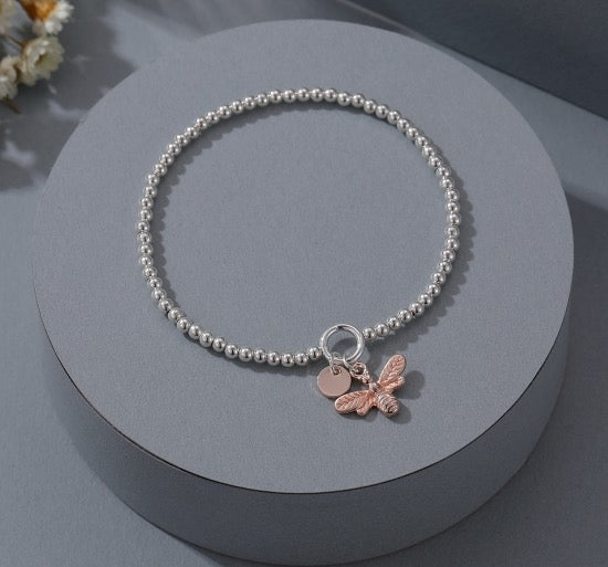 Gracee Jewellery Silver Bracelet with Rose Gold Bee
