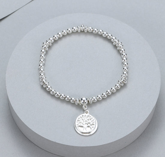 Gracee Jewellery Silver & Rondelle Tree of Life Stretch Bracelet
