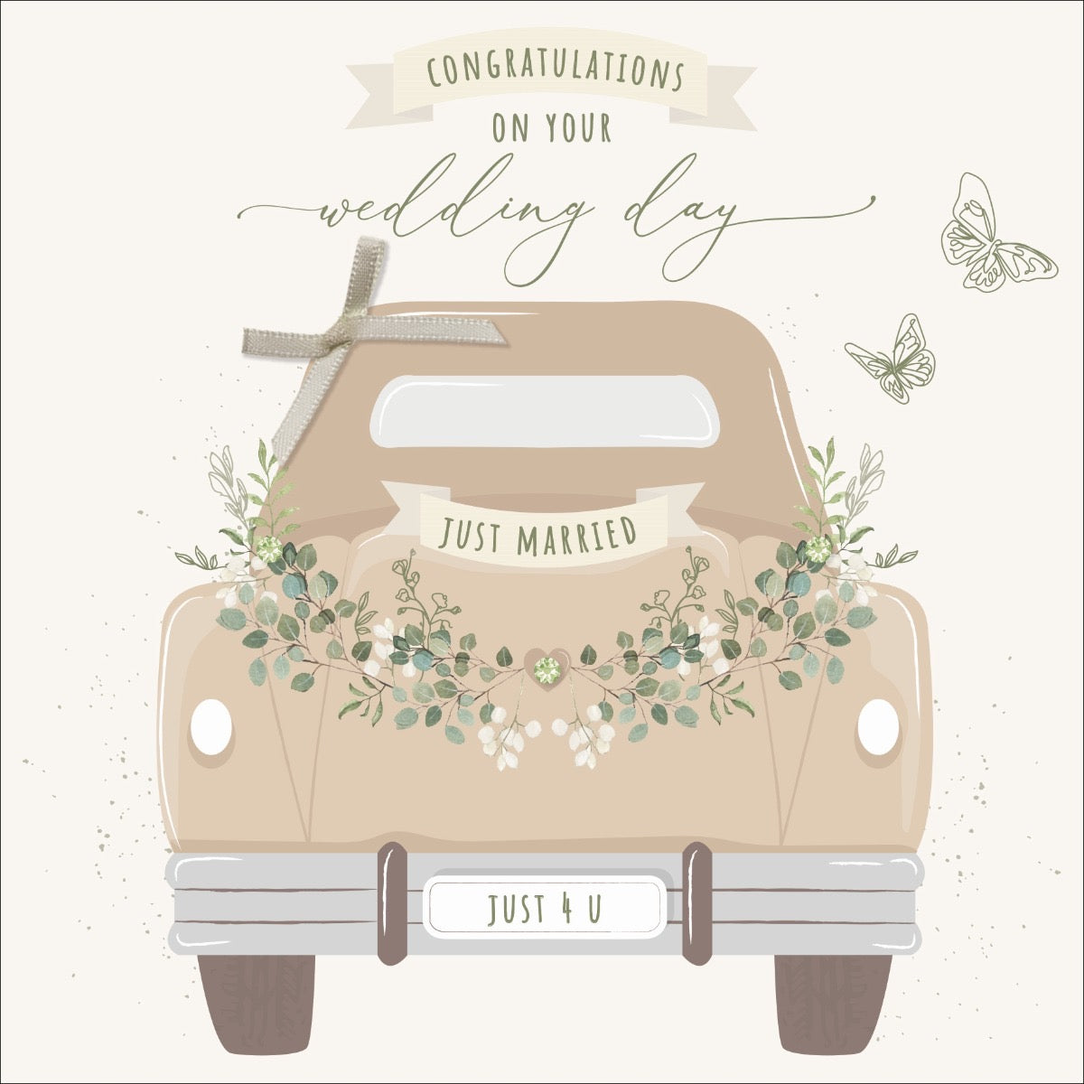 Wedding Day Botanical Just Married Car Card