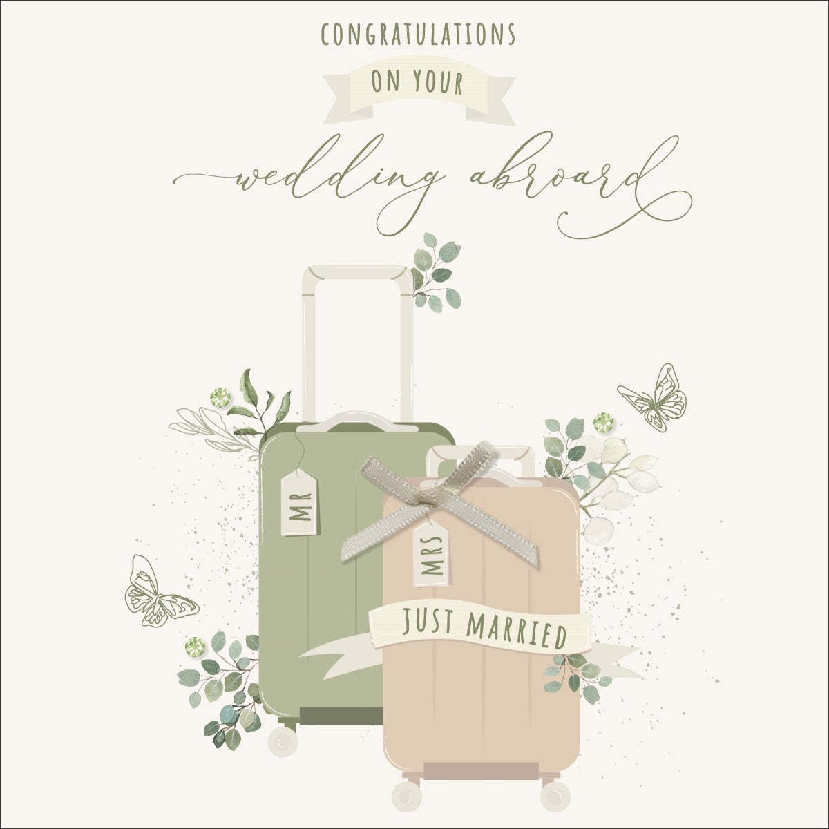 Wedding Abroad MR &amp; MRS Just Married Suitcases Card