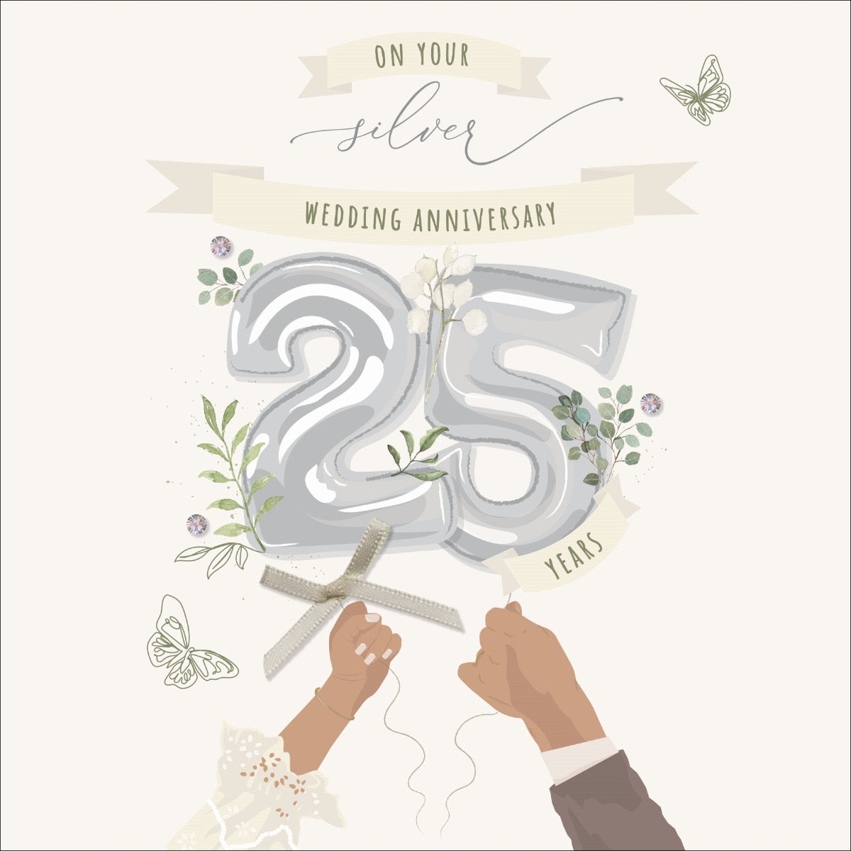 Silver Wedding Anniversary Number Botanical Card