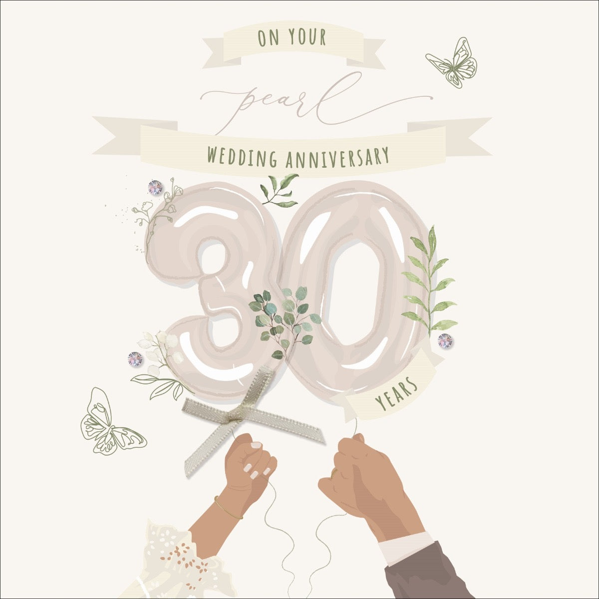 Pearl Wedding Anniversary Number Botanical Card