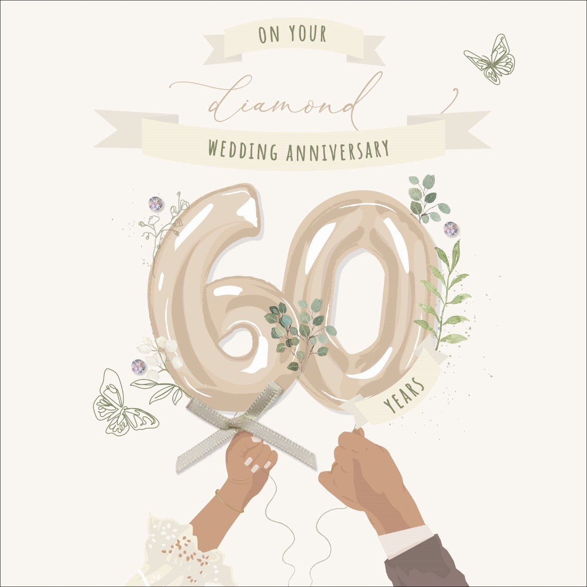 Diamond Wedding Anniversary Number Botanical Card