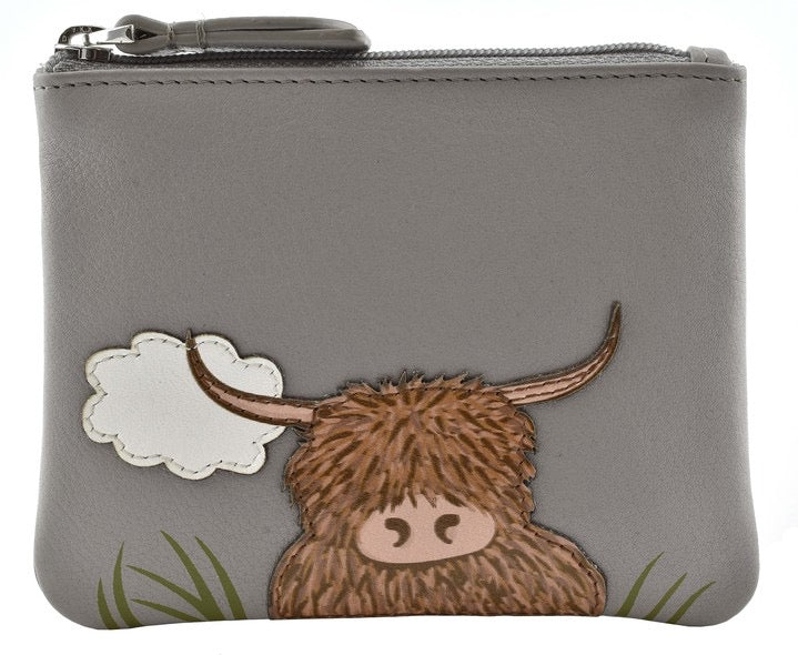 Mala Leather Highland Cow Leather Coin Purse (4206 33) - Grey