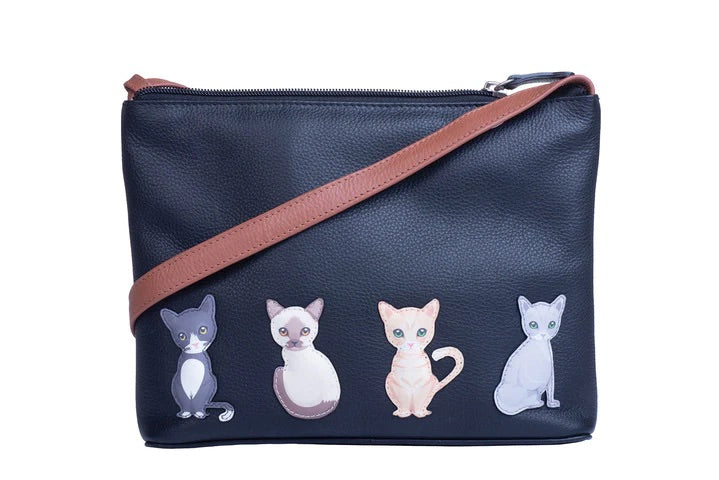 Mala Leather Best Friends Sitting Cats Leather Crossbody Handbag (7225 65) -