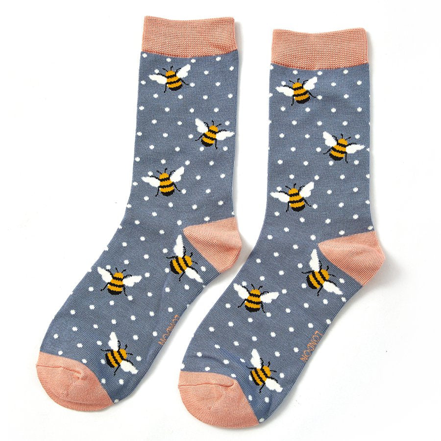 Miss Sparrow Bamboo Ankle Socks -Bumble Bees - Cornflower Blue