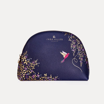 Sara Miller Smokey Blue Birds Print Medium Make-Up Cosmetic Bag