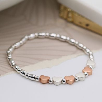 POM Silver Plated Mixed Metal Heart Stretch Bracelet