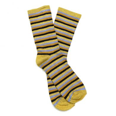 POM Mustard & Fine Black Stripe with Lurex Bamboo Ankle Socks