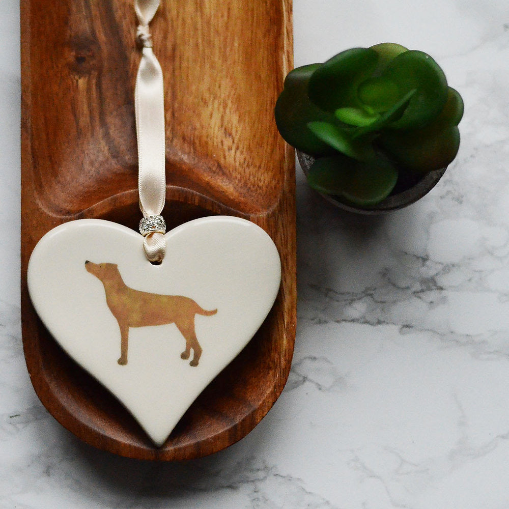 Dimbleby Ceramics Dog LARGE Hanging Heart - Golden Labrador