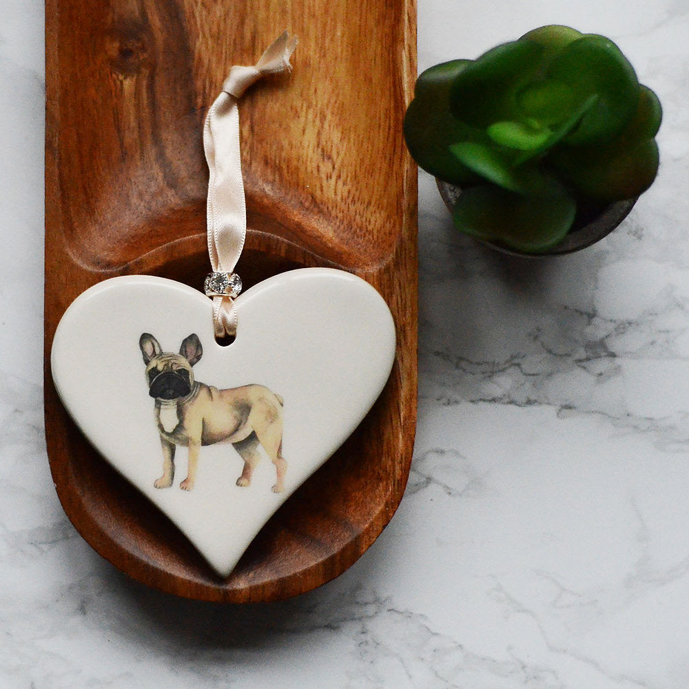 Dimbleby Ceramics Dog LARGE Hanging Heart - Sandy French Bulldog