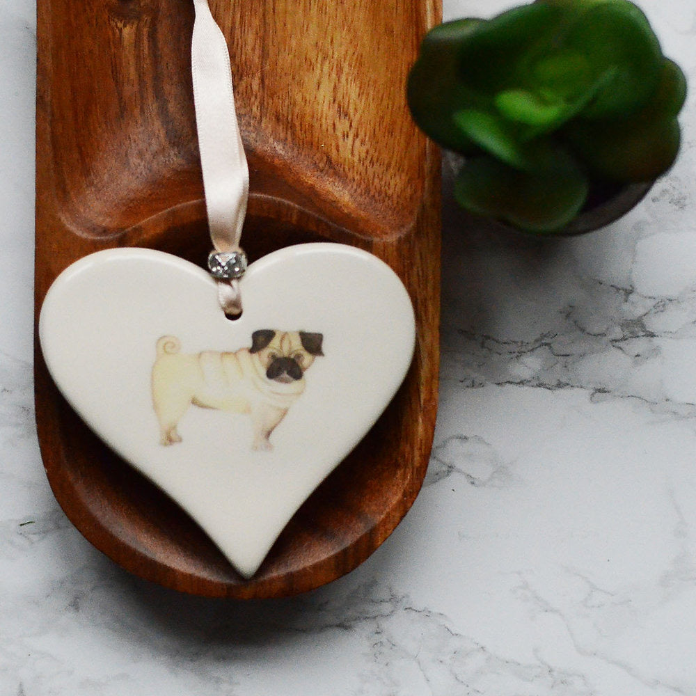 Dimbleby Ceramics Dog LARGE Hanging Heart - Pug