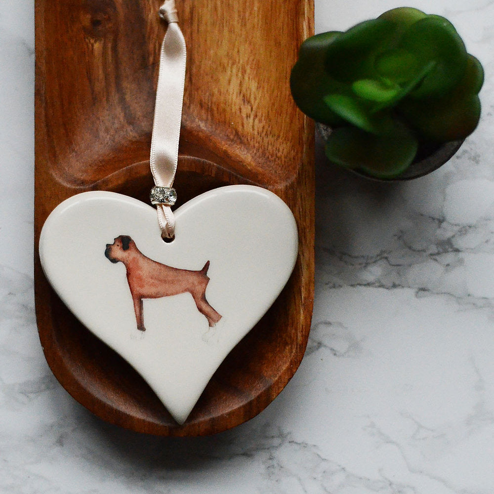 Dimbleby Ceramics Dog LARGE Hanging Heart - Boxer Dog