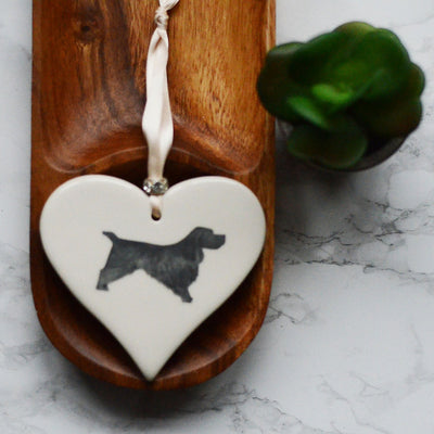 Dimbleby Ceramics Dog LARGE Hanging Heart - Cocker Spaniel Black