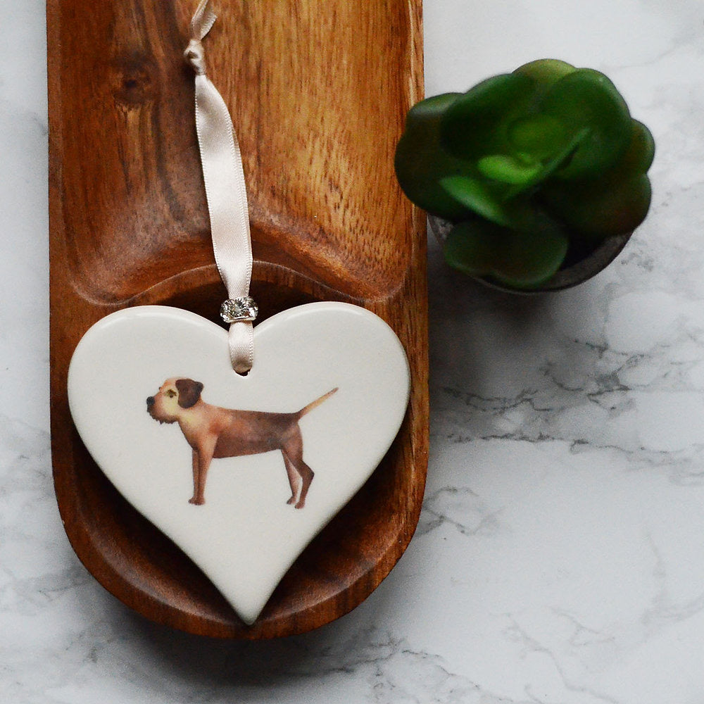 Dimbleby Ceramics Dog LARGE Hanging Heart - Border Terrier Dog