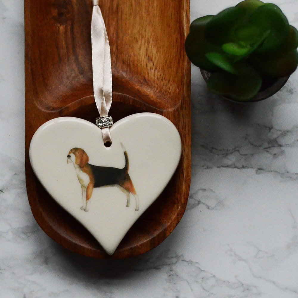 Dimbleby Ceramics Dog LARGE Hanging Heart - Beagle Dog