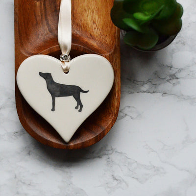 Dimbleby Ceramics Dog LARGE Hanging Heart - Brown Labrador