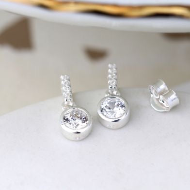 POM Sterling Silver CZ Crystal Drop Stud Earrings