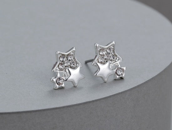 Gracee Jewellery Tripe Stars Cluster CZ Stud Earrings - Silver