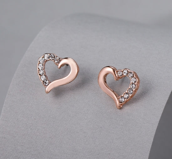Gracee Jewellery Half Rose Gold Half Crystal Shaped Open Heart Stud Earrings - Rose Gold