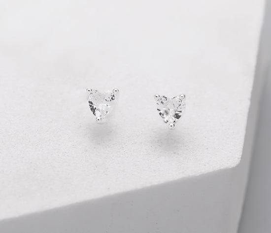 Gracee Jewellery Tiny Crystal Stone Heart Stud Earrings - Silver