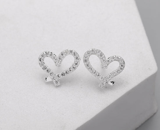 Gracee Jewellery Pave Crystal Shaped Open Heart Stud Earrings - Silver