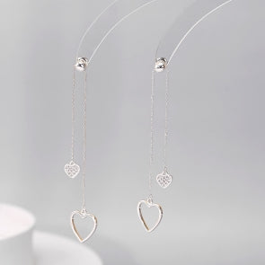 Gracee Jewellery Double Heart Two Strand Dangly Stud Earrings - Silver
