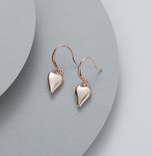 Gracee Jewellery Dangly Heart Drop Earrings - Rose Gold