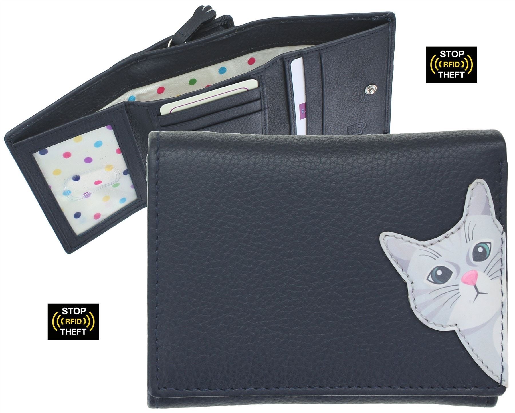 Mala Leather Cleo The Cat Small Tri Fold Leather Purse (3533 50) - Navy