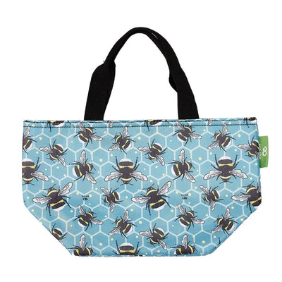 Eco Chic Lightweight Foldable Recycled Lunch Bags - Bumble Bees - Blue