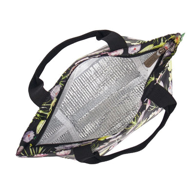 Eco Chic Lightweight Foldable Lunch Bags - Crocus Floral Print - Black