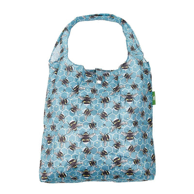 Eco Chic Foldable Recycled Shopping Bag - Bumble Bees - Blue