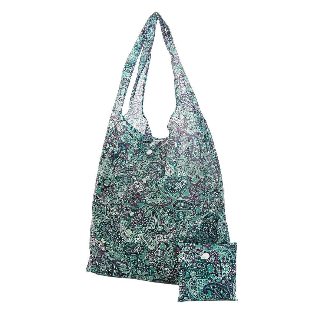 Eco Chic Foldable Recycled Shopping Bag -Paisley -Green