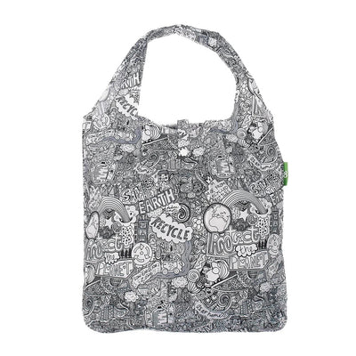 Eco Chic Foldable Recycled Shopping Bag - Save the Planet - Black & White