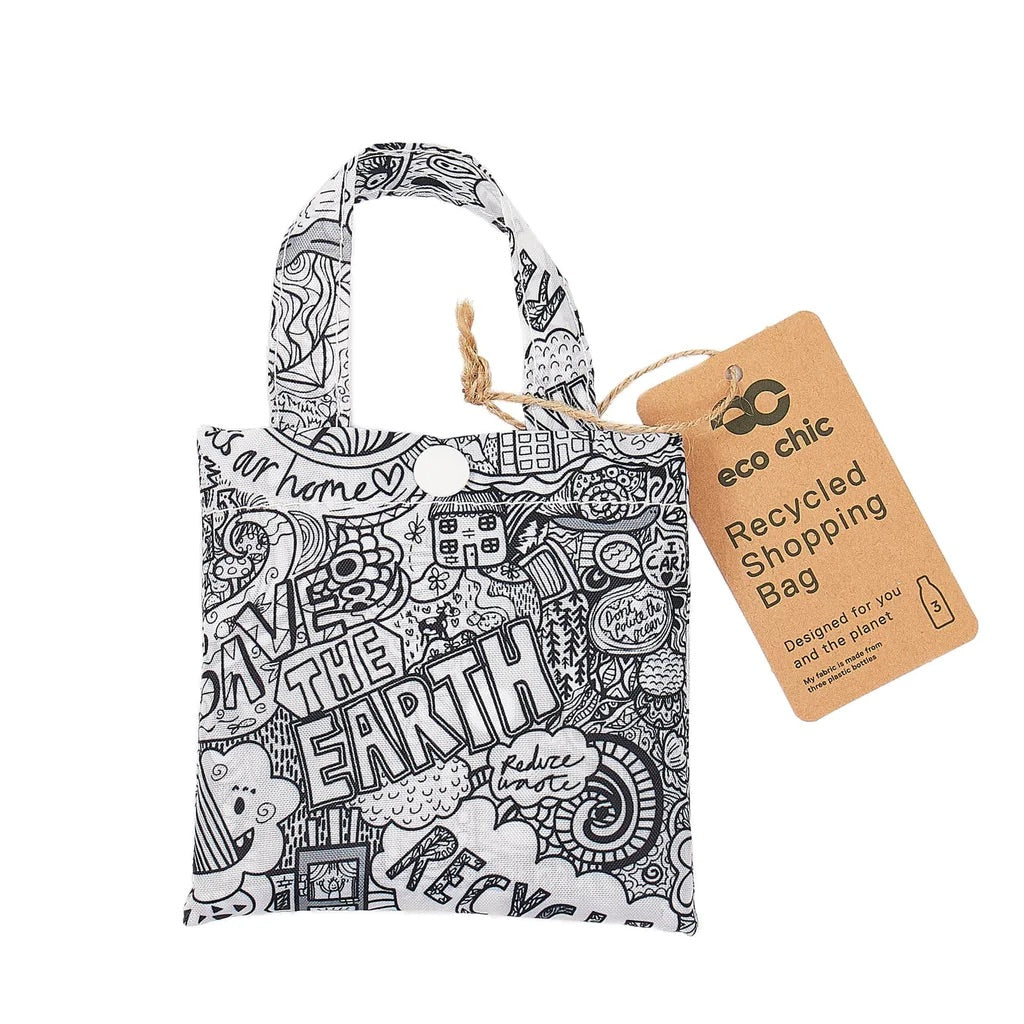 Eco Chic Foldable Recycled Shopping Bag - Save the Planet - Black & White