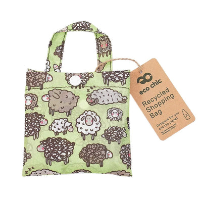 Eco Chic Foldable Recycled Shopping Bag - Cute Sheep - Green